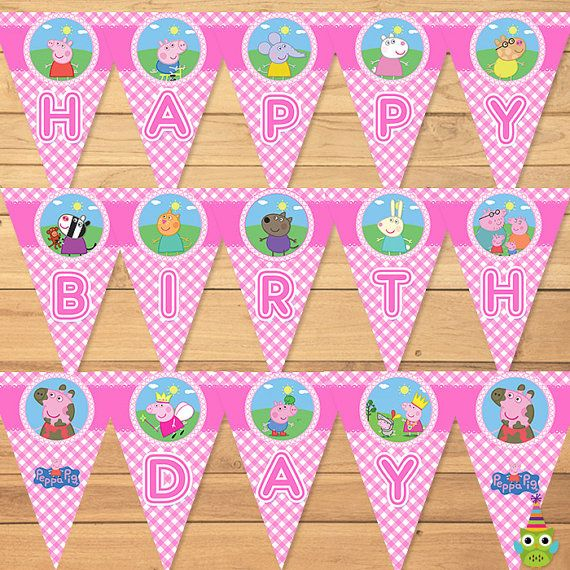 Peppa Pig Printable Banner Pink Plaid Peppa Pig Birthday Party Banner 