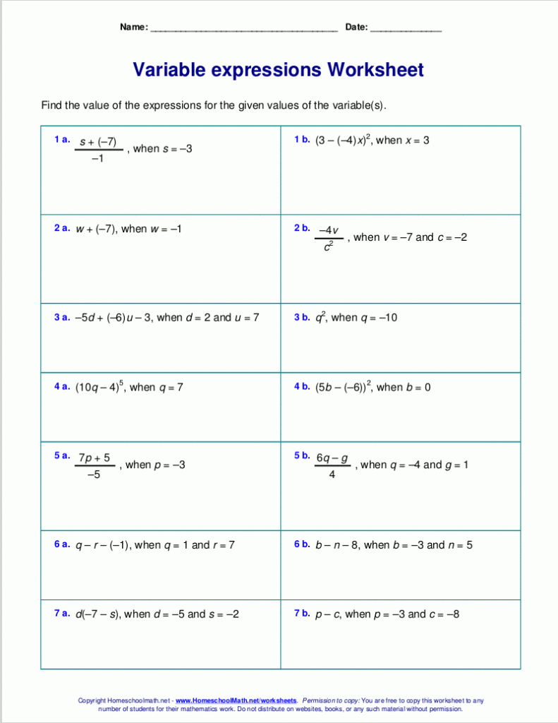 Pre Algebra Word Problems Free Printable Algebra Worksheets Grade 6 