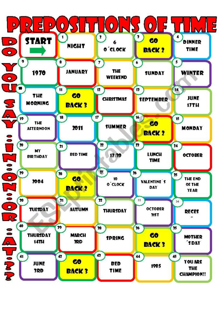 Prepositions Of Time Board Game ESL Worksheet By Imelda