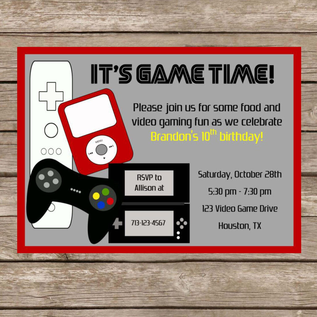 Printable Birthday Video Game Invitation Video Game Party Game 