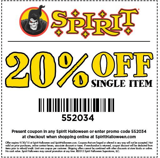 Spirit Halloween Coupons 20 Off A Single Item At