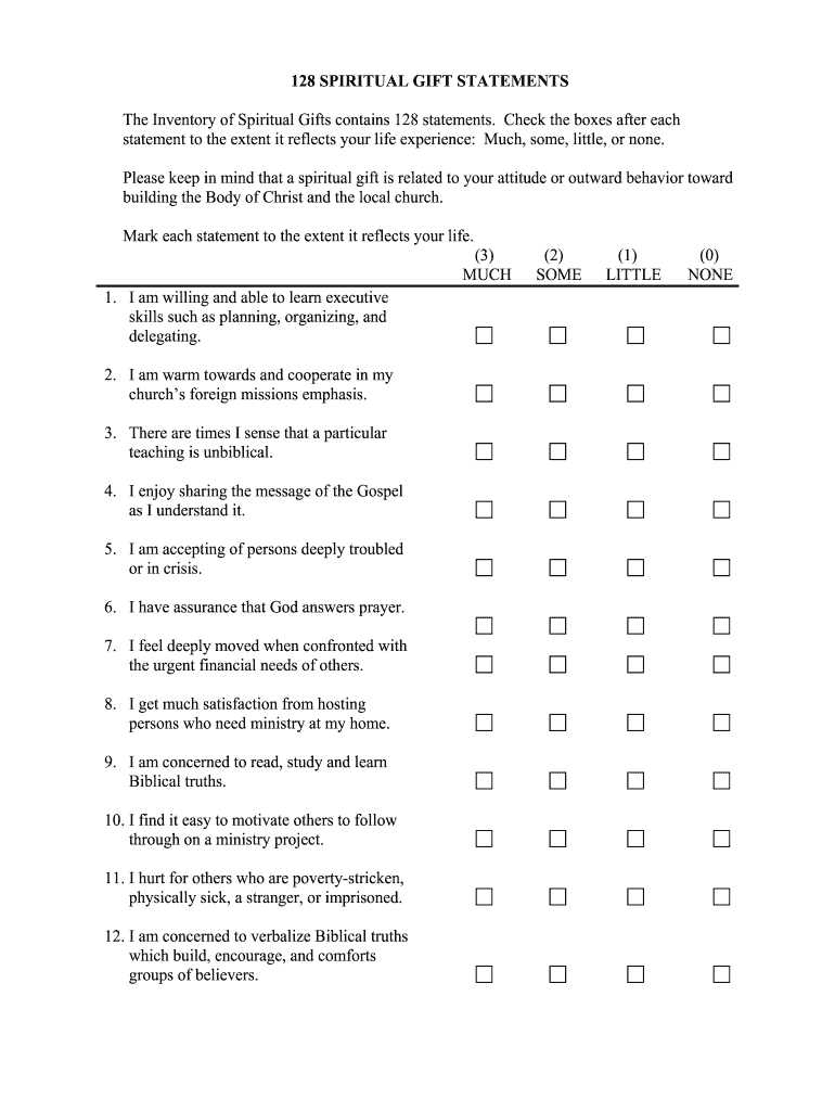 Spiritual Gifts Test Printable Fill Online Printable Fillable