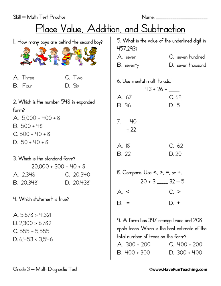 Third Grade Math Test Practice Worksheet Have Fun Teaching