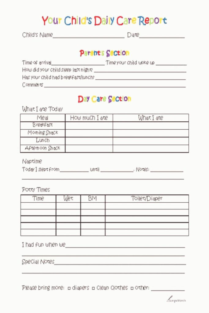 This Free Printable Toddler Day Care Report Form Is Used By Day Care 