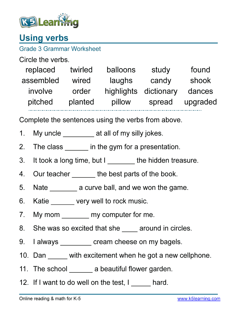 Verb Worksheets For Grade 3 With Answers Pdf Fill Online Printable 