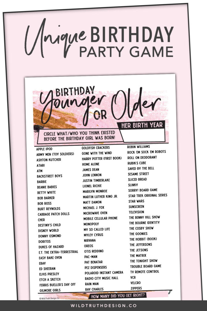 Younger Or Older Women s Birthday Party Game 106B Wild Truth Design 