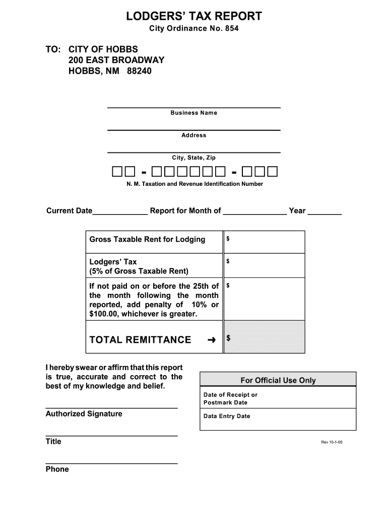 2000 Form NM Lodgers Tax Report Fill Online Printable Fillable Blank 