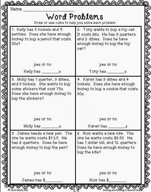 2nd Grade Money Word Problems Worksheets Worksheets Master