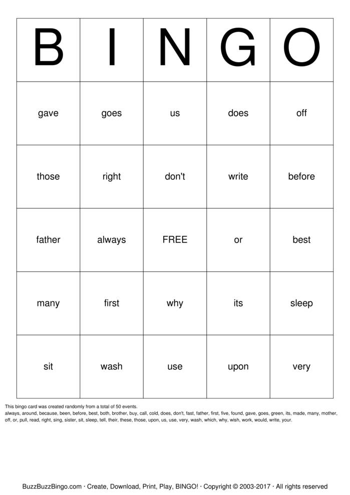 2nd Grade Sight Words Bingo Cards To Download Print And Customize 
