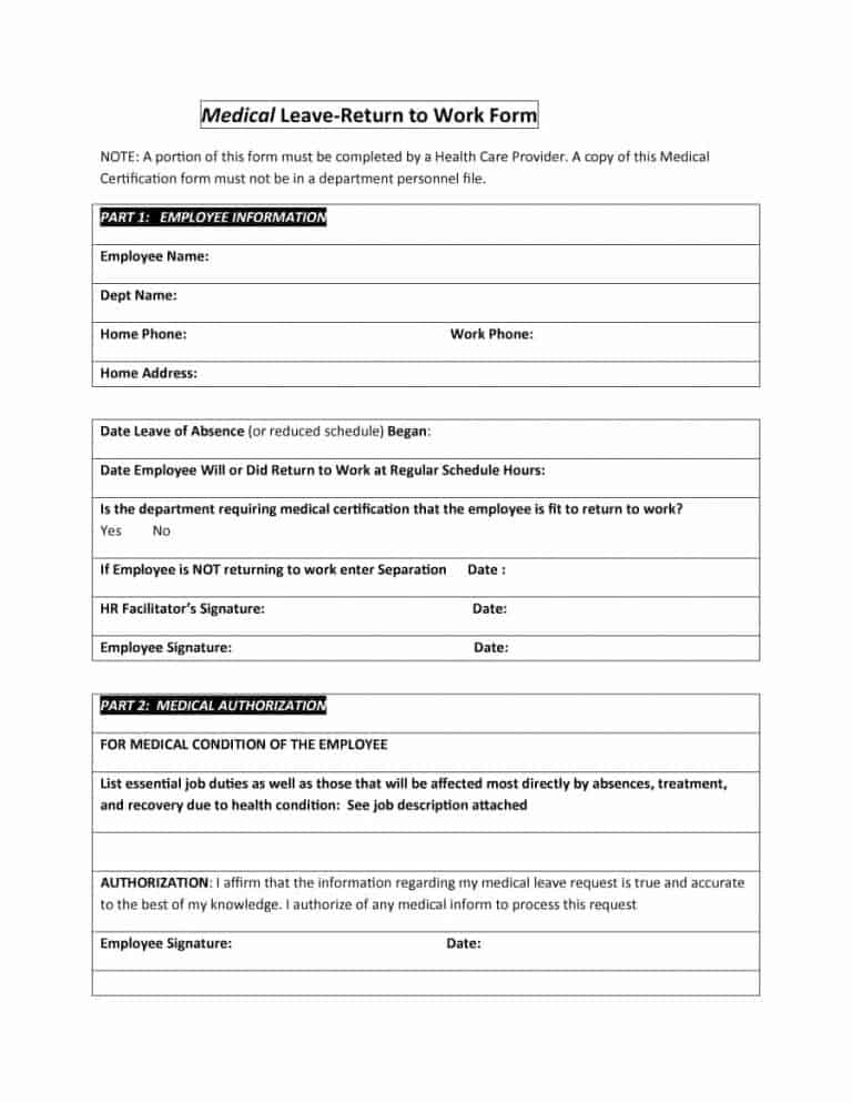 44 Return To Work Work Release Forms Printable Templates