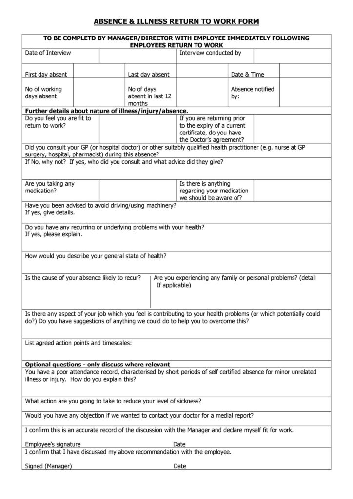 49 Best Return To Work Work Release Forms TemplateLab