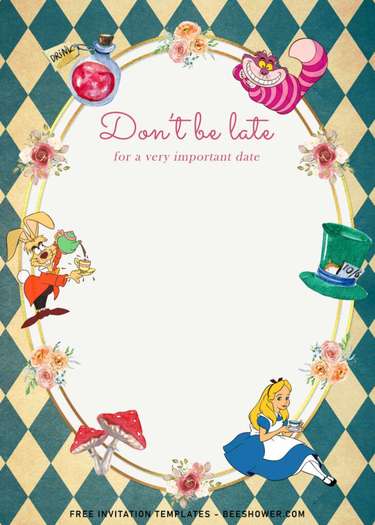 8 Vintage Cute Alice In Wonderland Birthday Invitation Templates 