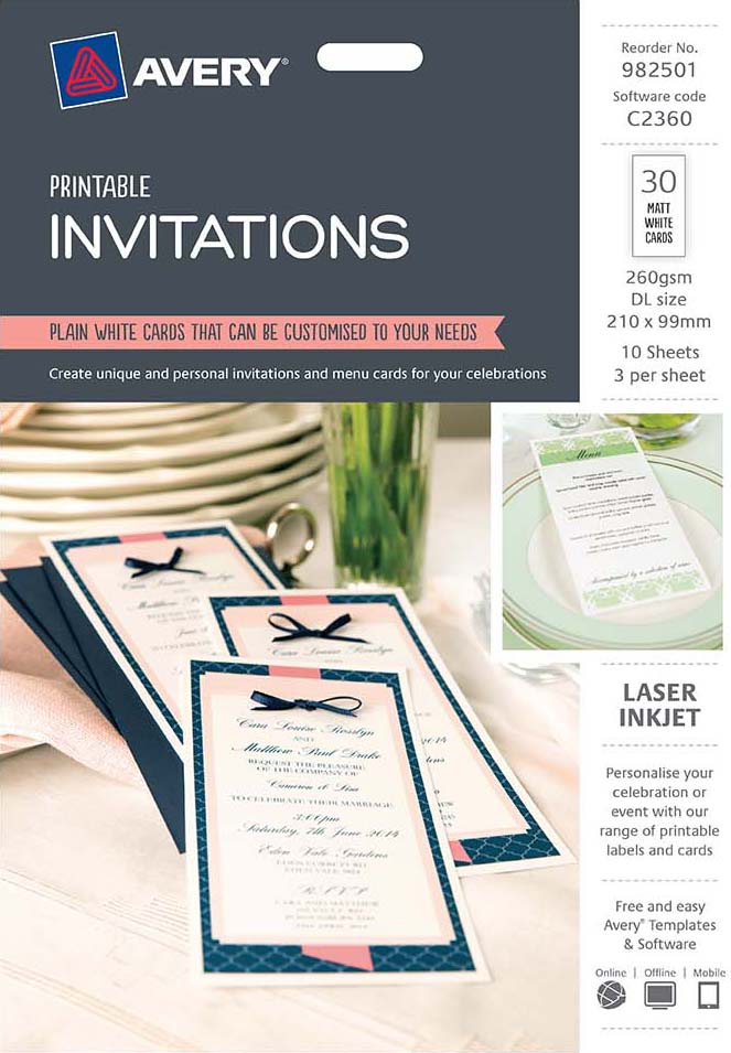 Avery White Printable Invitation Cards DL Size 982501 Avery Online
