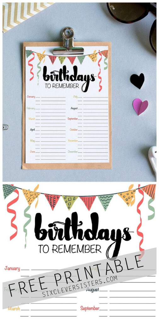 Birthday Reminder Free Printable Six Clever Sisters Happy Birthday 