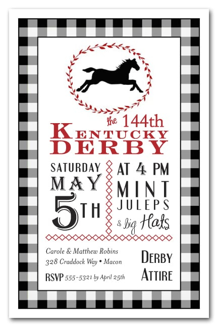 Black Check Derby Party Invitations Horse Racing Invitations