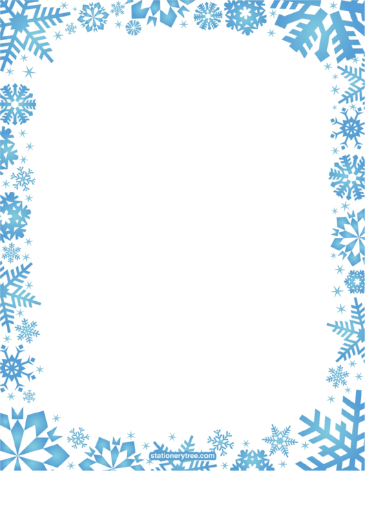 Blue Snowflakes Blank Stationery Without Lines Winter Writing Paper 