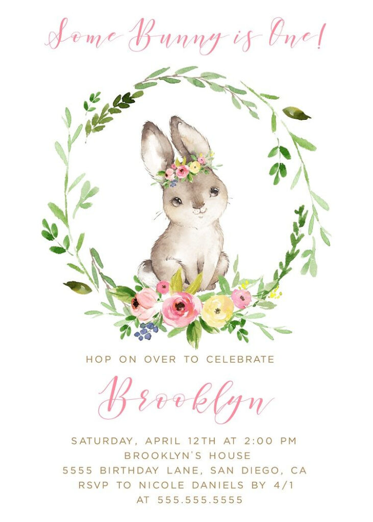 Bunny Birthday Invitation Editable Bunny Invite First One Etsy In 