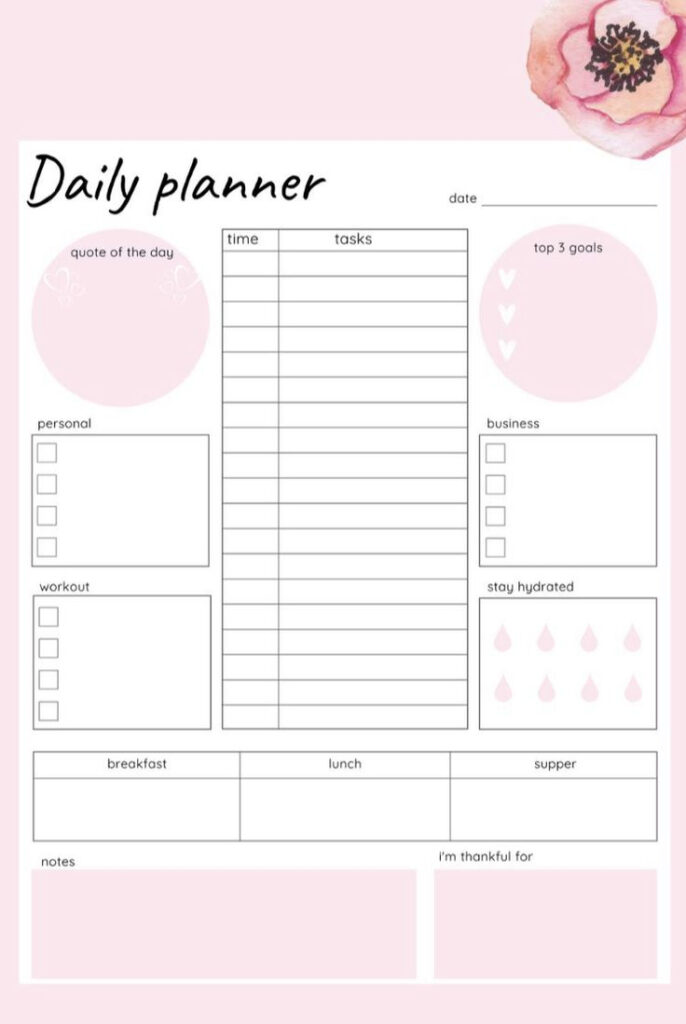 Daily Planner Printable In 2021 Planner Gestalten Planer Vorlagen 