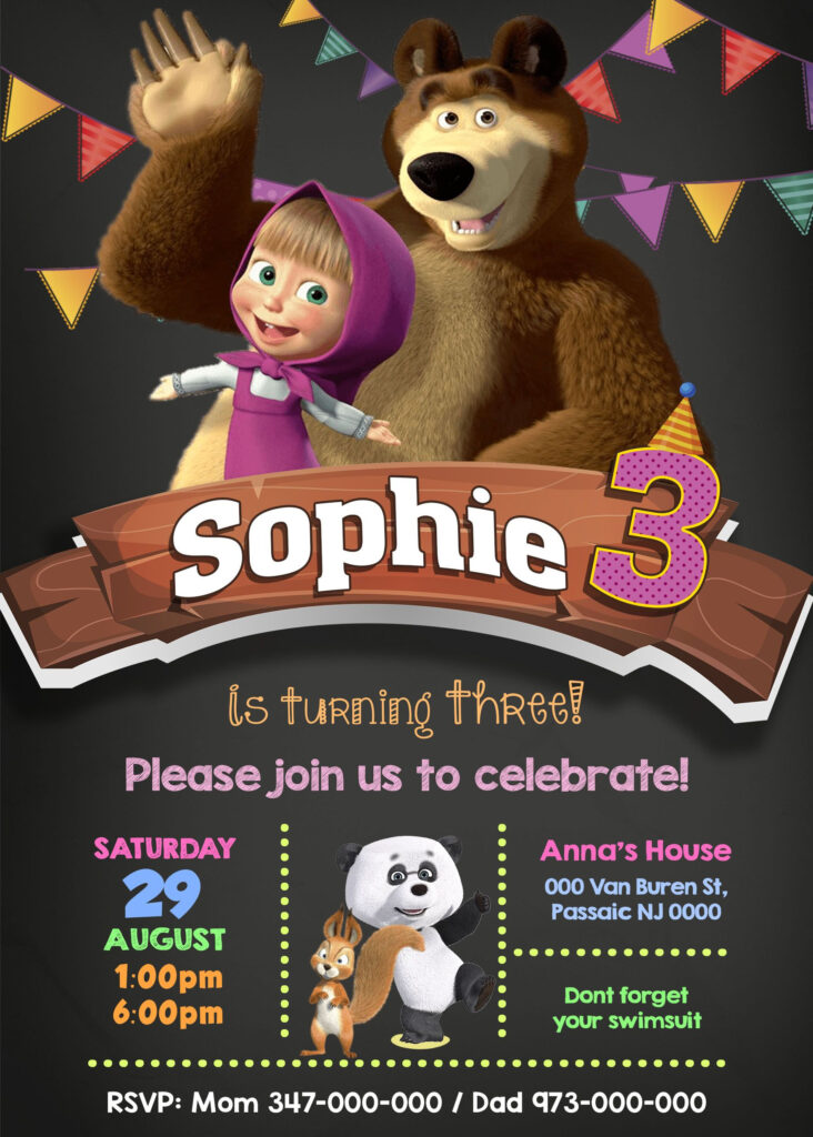 Digital File Masha And The Bear Invitation Birthday Party Etsy In 