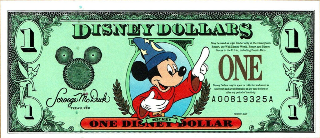 Disney 1997 AA 1 One Dollar Sorcerer Mickey 25th Anniversary 