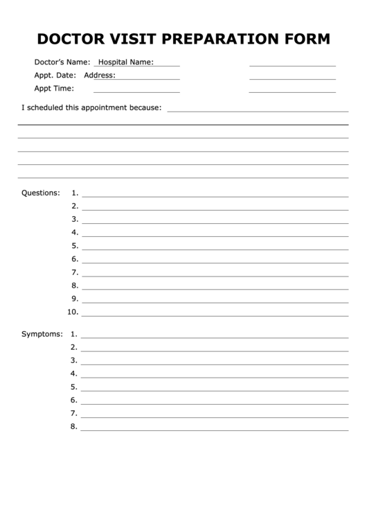 Doctor Visit Preparation Form Printable Pdf Download