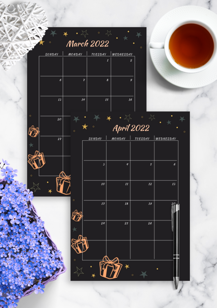 Download Printable Black Monthly Birthday Calendar PDF