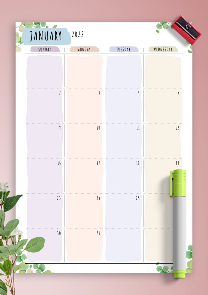 Download Printable Dated Monthly Calendar Floral Style PDF