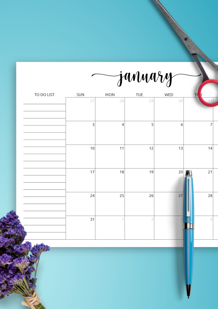 Download Printable Monthly Calendar With To Do List PDF