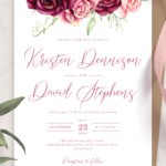 Download Printable Rose Bouquet Burgundy Wedding Invitation PDF