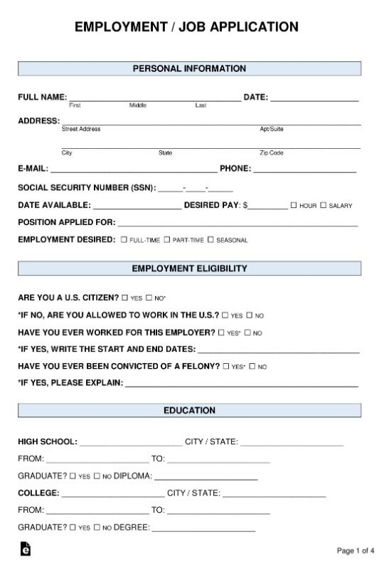 Employment Application Template 11 Free Printable Word Excel PDF 