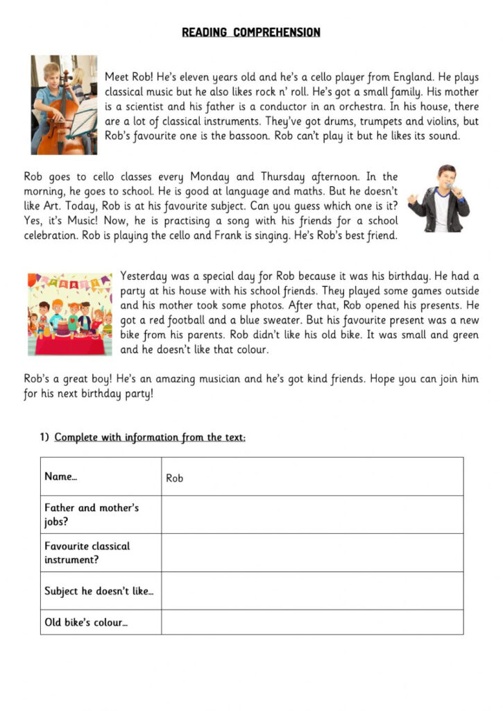 Ficha De Reading Comprehension Practice Para 4th Grade