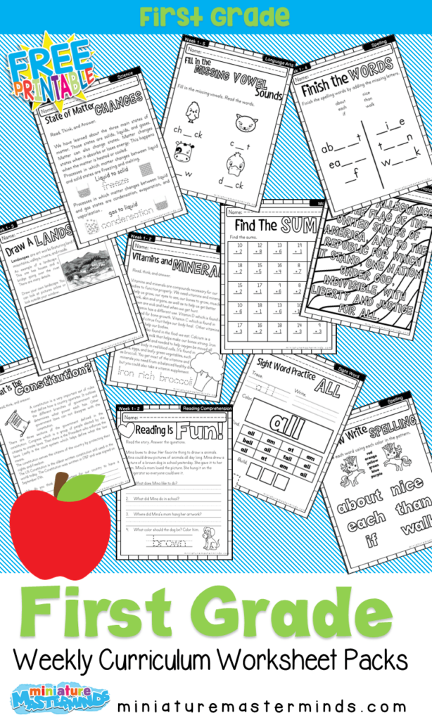 First Grade Home School Curriculum Printable Book Week One Miniature 