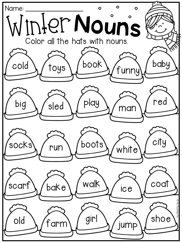 First Grade Winter Nouns Worksheet Students Color The Hats That With 