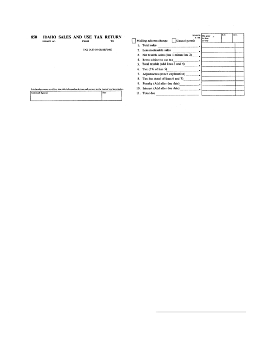 Form 850 Idaho Sales And Use Tax Return Printable Pdf Download