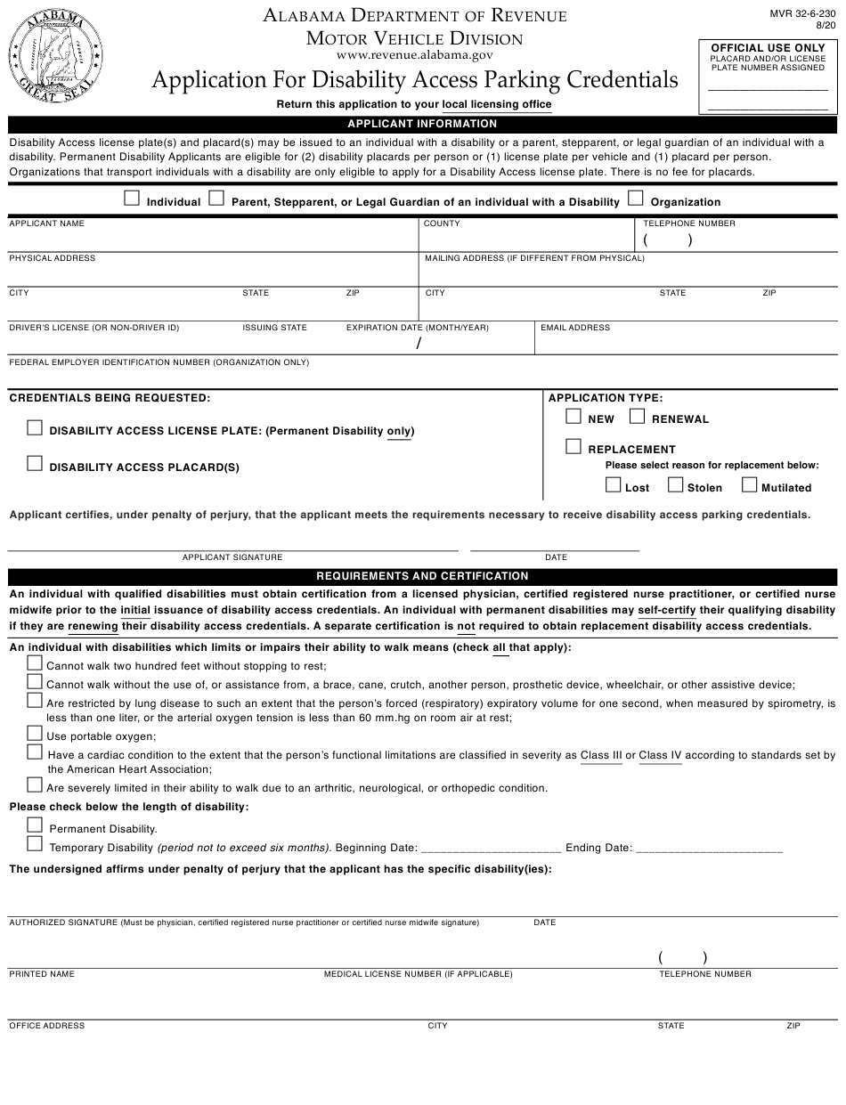 Form MVR32 6 230 Download Printable PDF Or Fill Online Application For 