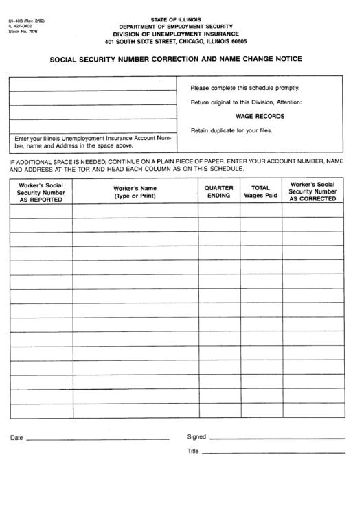 Form Ui 40b Social Security Number Correction And Name Change Notice 