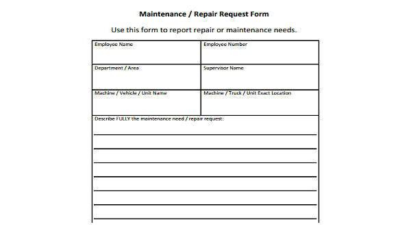 FREE 10 Sample Maintenance Request Forms In PDF MS Word Excel