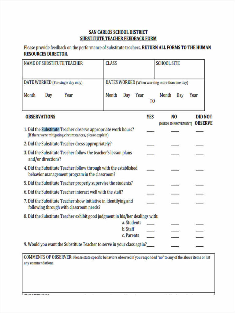 FREE 16 Teacher Feedback Forms In PDF MS Word