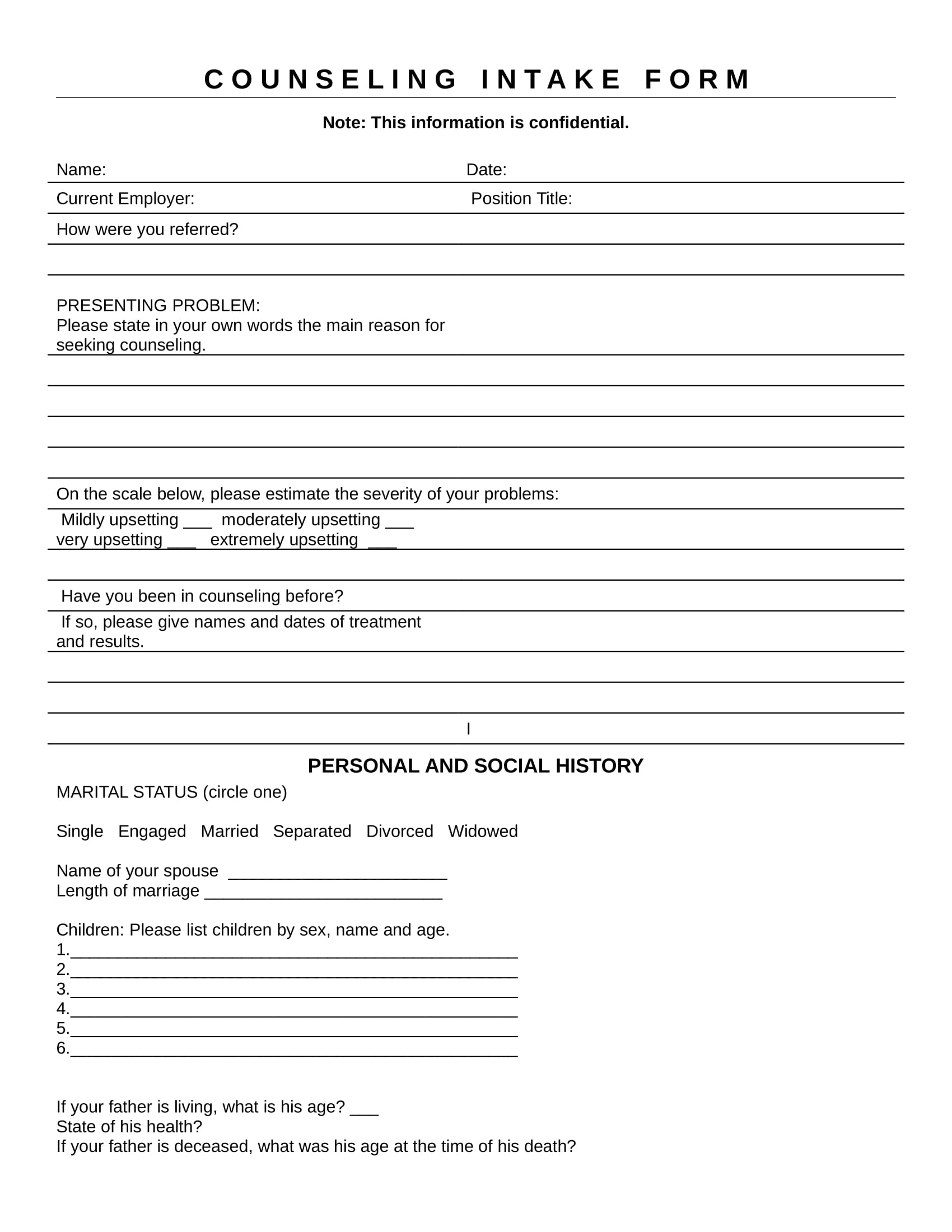 FREE 21 Counseling Intake Forms In PDF MS Word