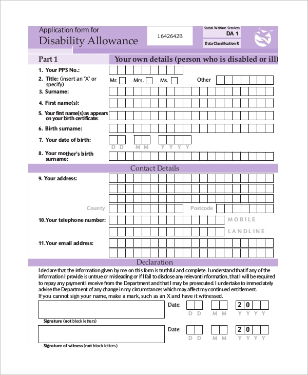 FREE 6 Sample Social Security Disability Forms In PDF