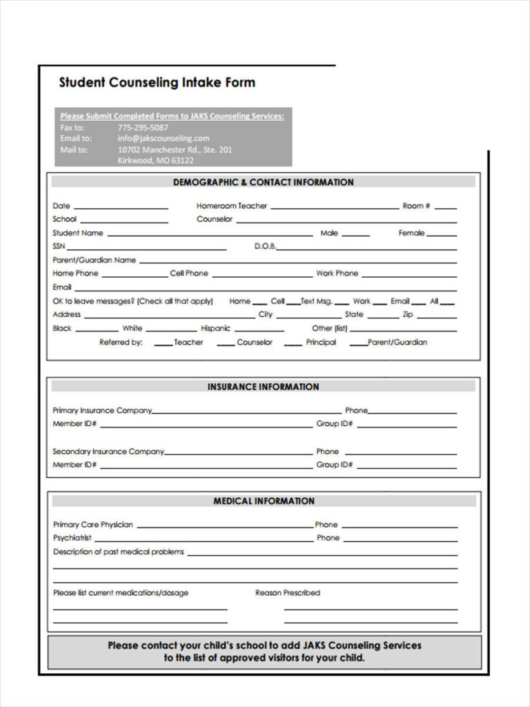 FREE 9 Counseling Intake Forms In PDF Ms Word