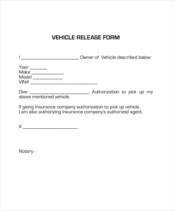 FREE 9 Sample Vehicle Release Forms In MS Word PDF