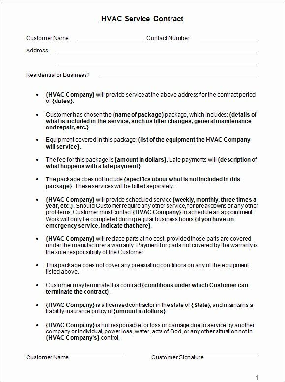 Free Hvac Maintenance Contract Template Fresh Hvac Installation 