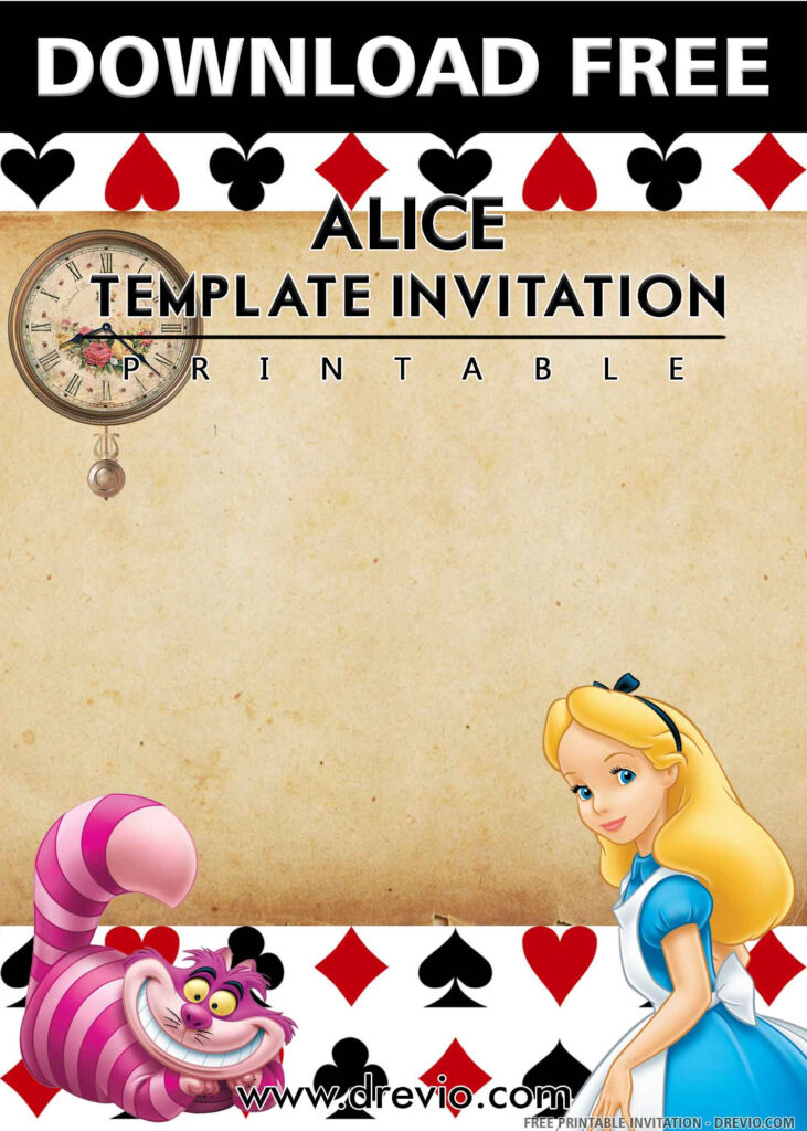  FREE PRINTABLE Alice In The Wonderland Birthday Invitation 