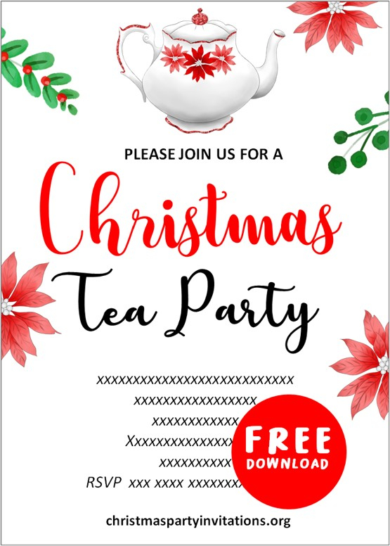 Free Printable Christmas Tea Party Invitations Templates 