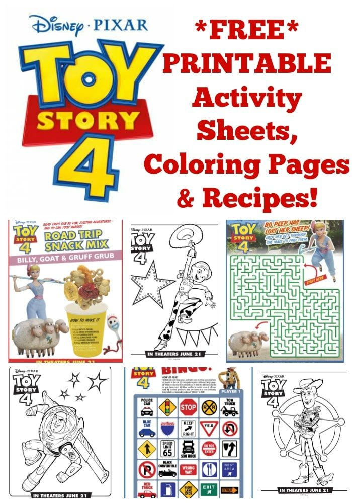 FREE Printable Toy Story 4 Coloring Pages Activity Sheets Recipes 
