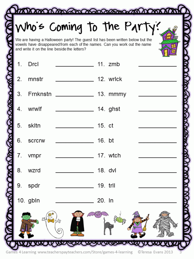 Fun Games 4 Learning Halloween Literacy Freebies