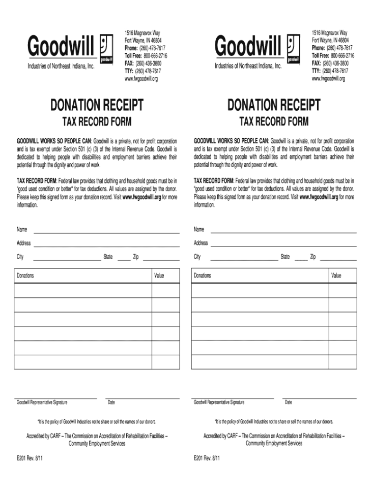 Goodwill Donation Receipt Fill Online Printable Fillable Db excel