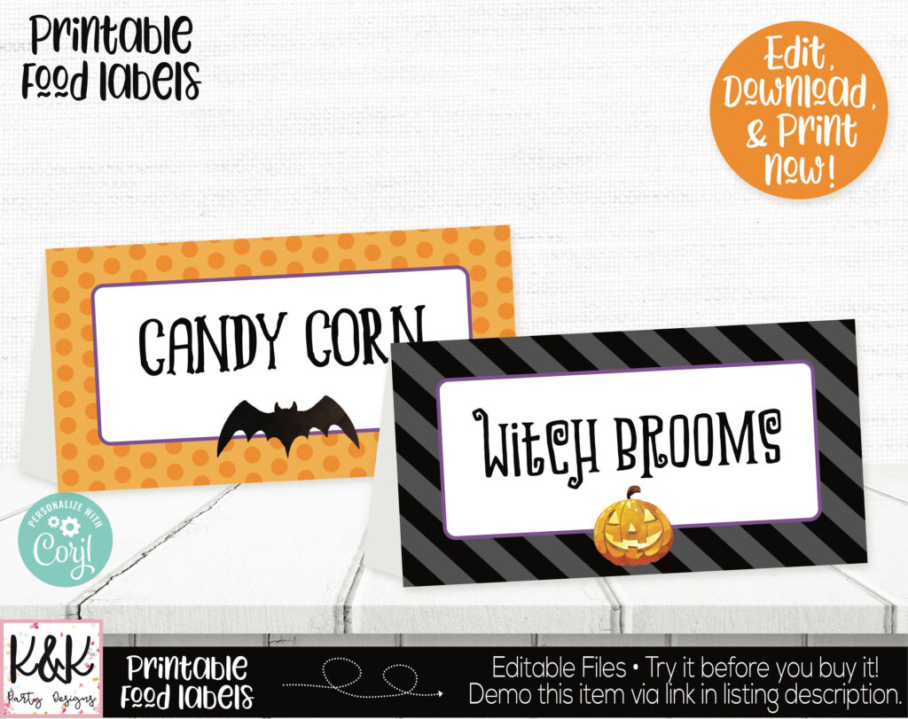 Halloween Food Labels Halloween Buffet Cards Halloween Place Cards 