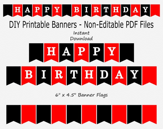 Happy Birthday Banner Red Black Boy Birthday Party Etsy